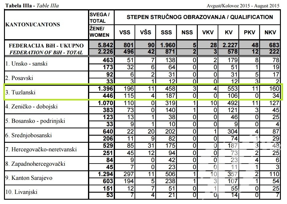 TK prema strucnoj spremi 2015 oznacena
